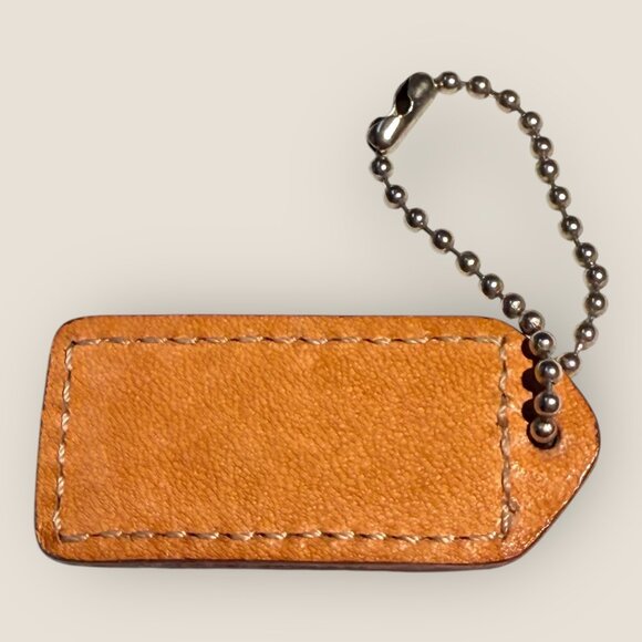 Coach Brown Leather Keychain Bag Tag Silver Ball Chain - Picture 2 of 2